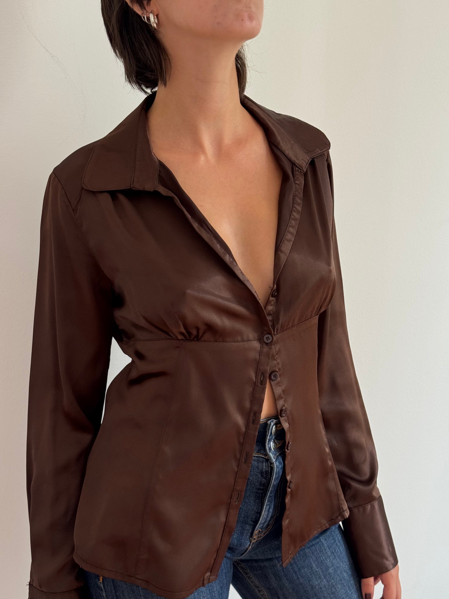 SATIN CHOCOLATE BROWN SHIRT