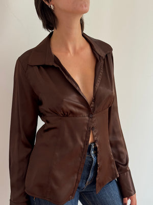 SATIN CHOCOLATE BROWN SHIRT