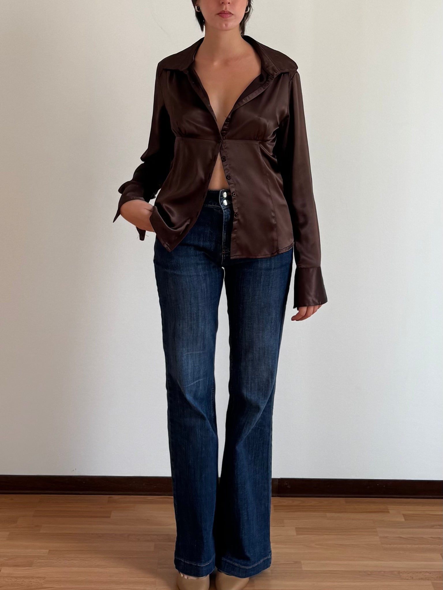SATIN CHOCOLATE BROWN SHIRT