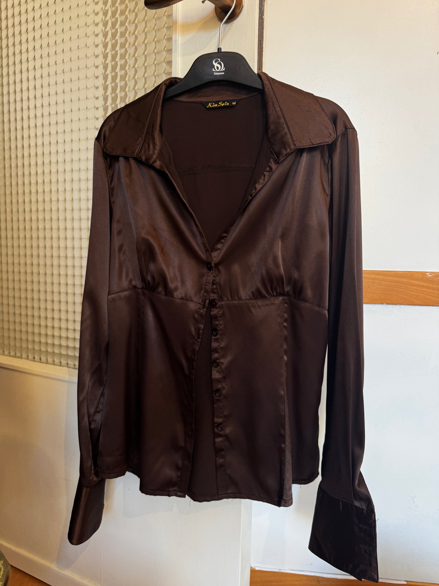SATIN CHOCOLATE BROWN SHIRT