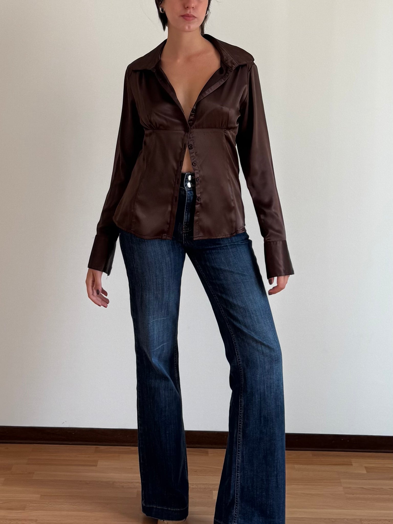 SATIN CHOCOLATE BROWN SHIRT