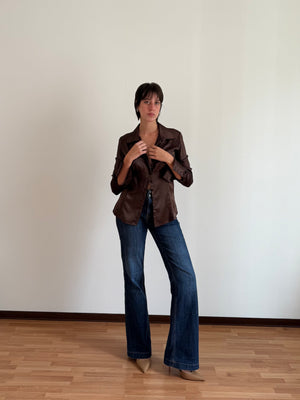SATIN CHOCOLATE BROWN SHIRT