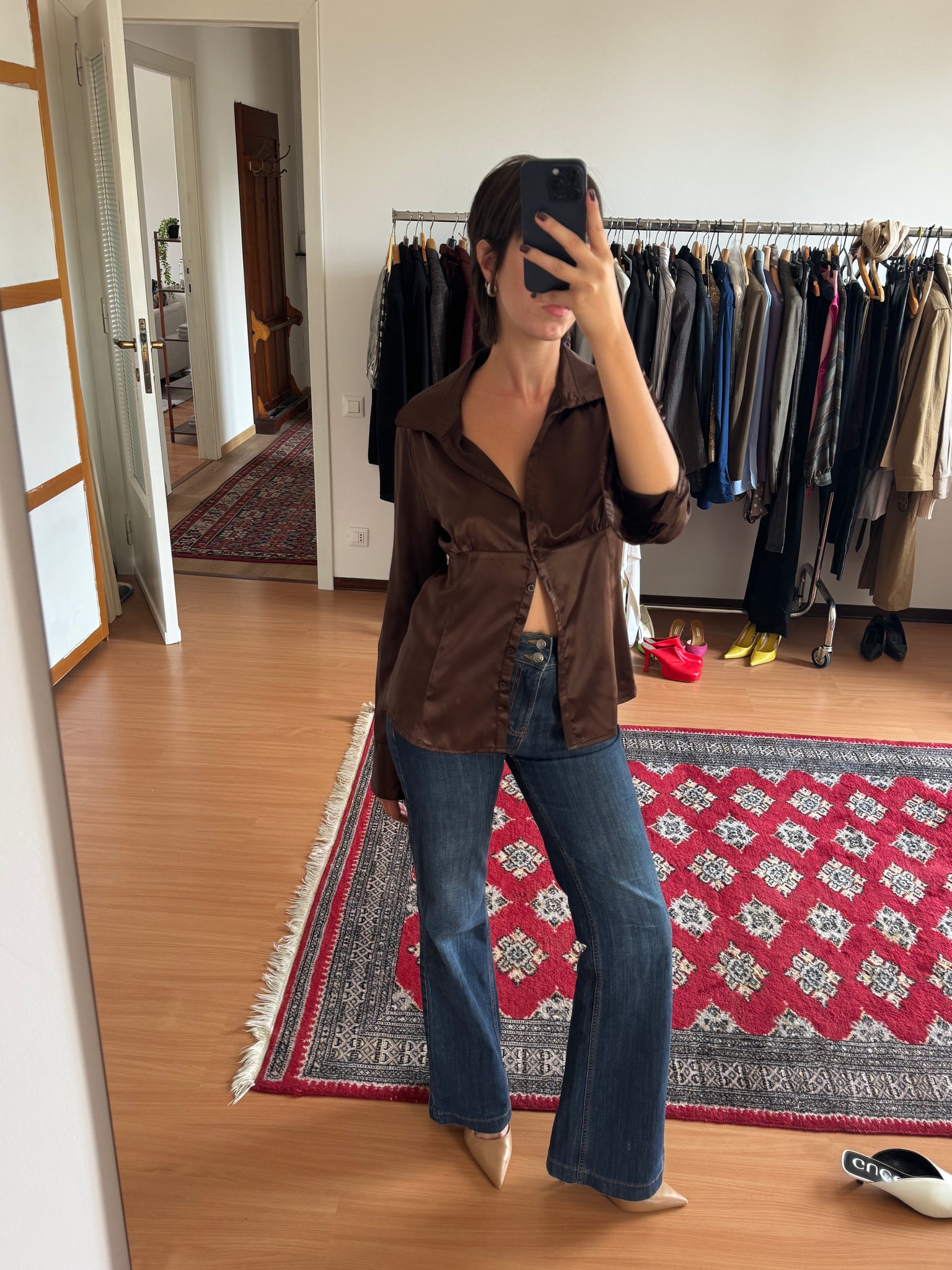 SATIN CHOCOLATE BROWN SHIRT