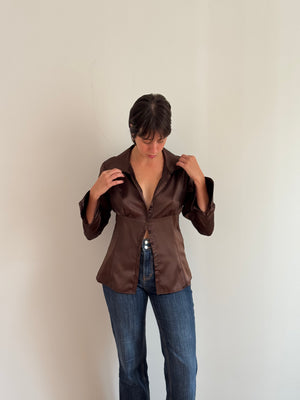 SATIN CHOCOLATE BROWN SHIRT