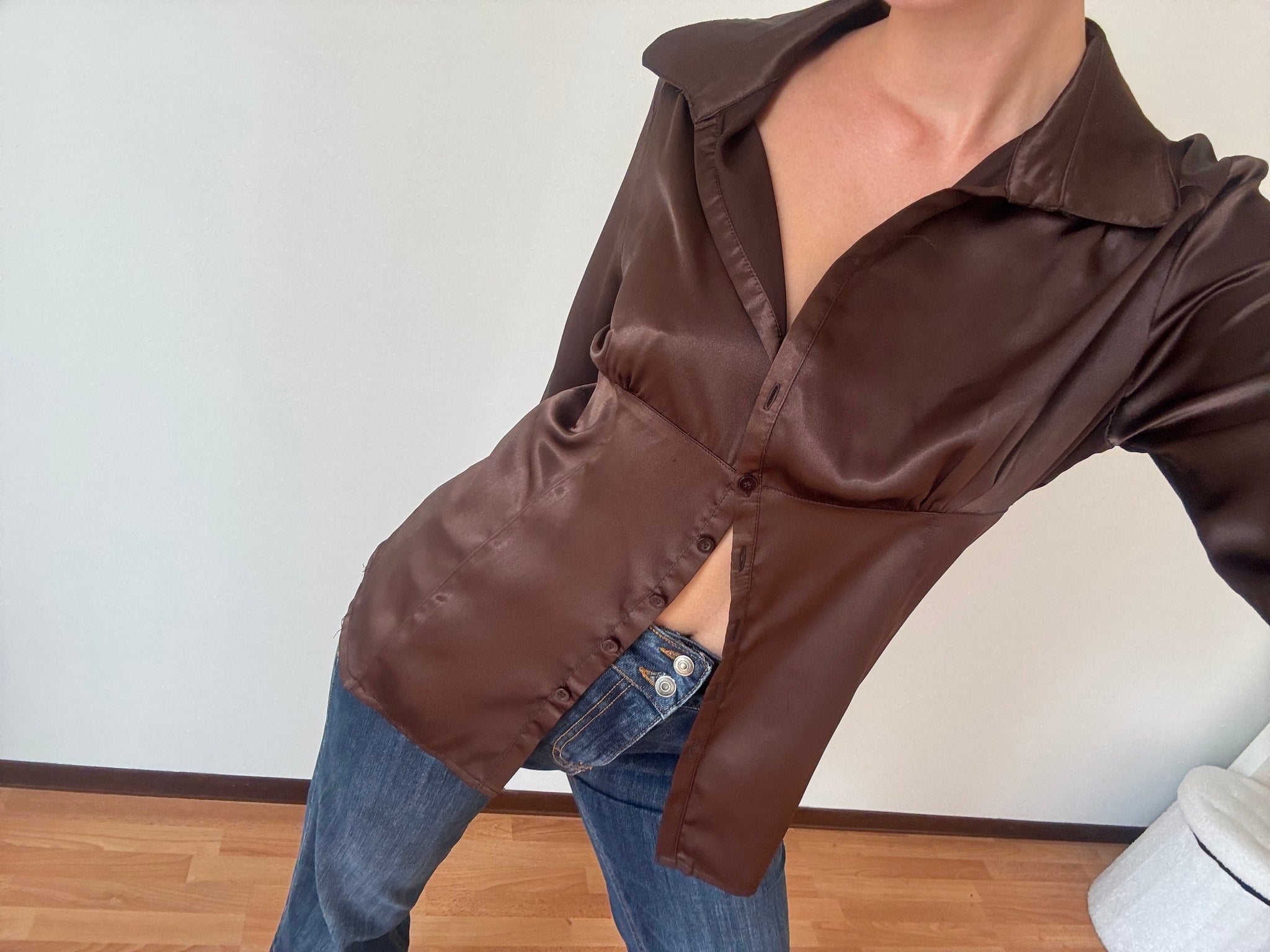 SATIN CHOCOLATE BROWN SHIRT